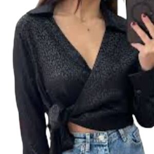 Michael Michael Kors Textured Satin Button-Down Boyfriend Shirt Sz Small Bow Tie